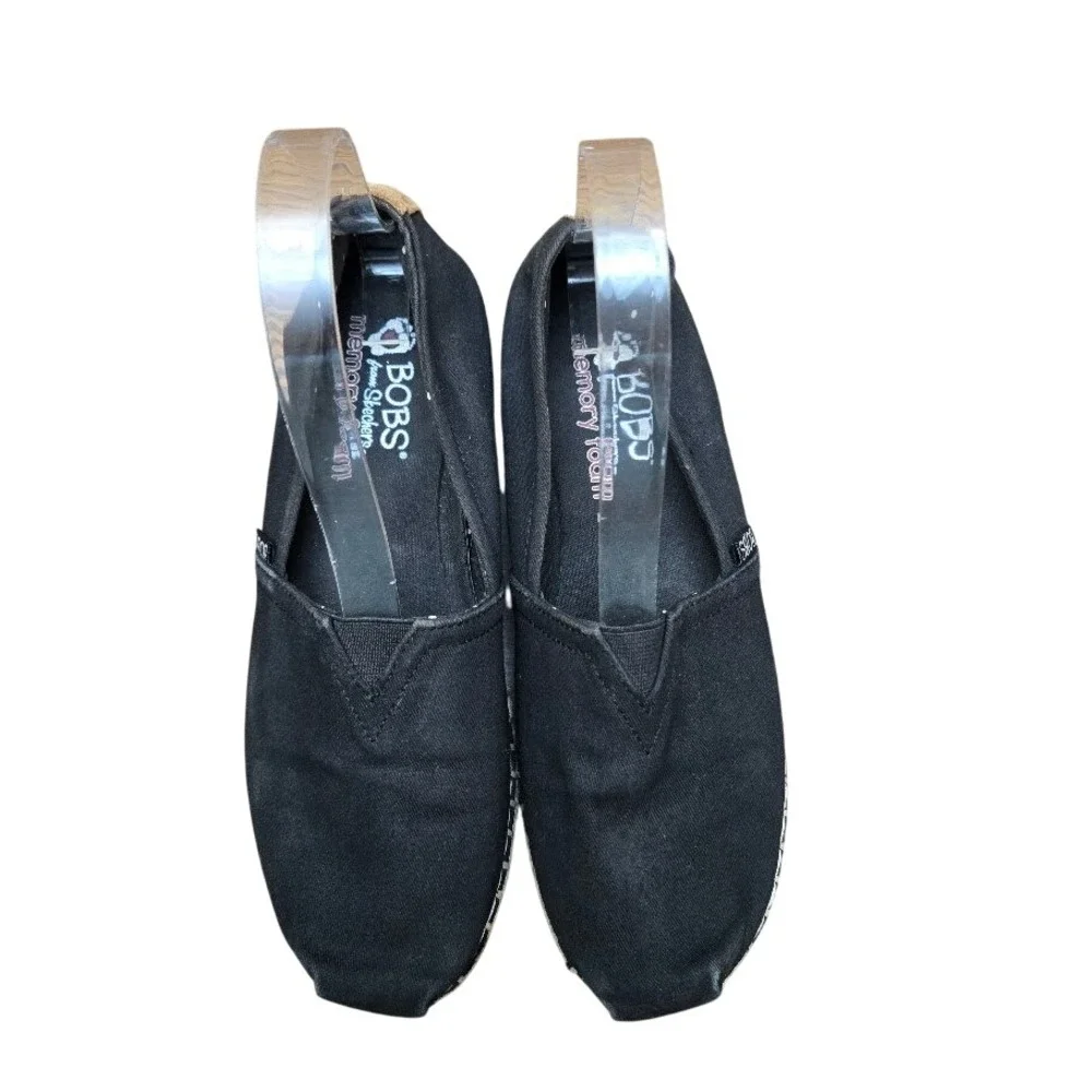 BOBS from Skechers‎ Espadrille Slip On Flats Casual Shoes Black Sz 8